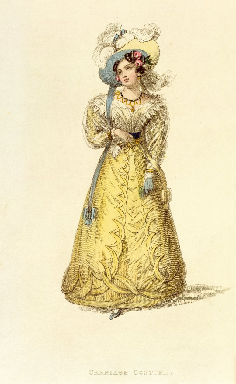Carriage Costume，来自Ackermanns Repository of Arts的时装版，c.1827 作者 英语学校