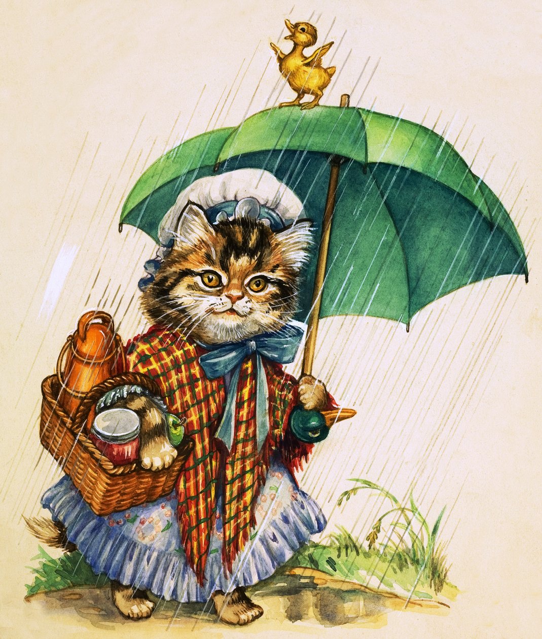 撑伞的猫（纸上水粉画） 作者 英语学校