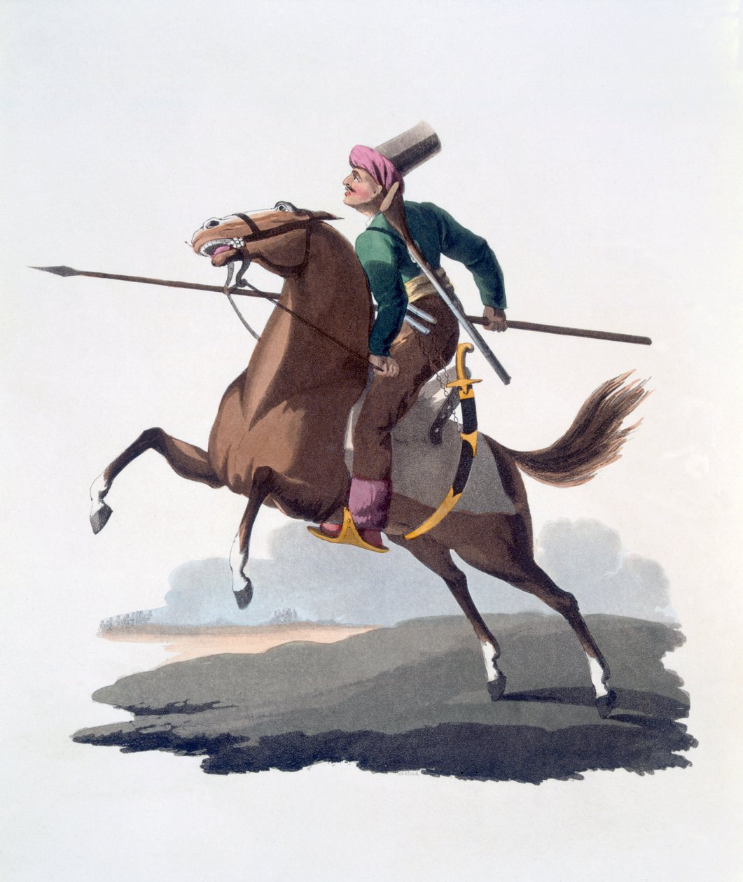 骑兵男子，1818年（彩色aquatint） 作者 英语学校