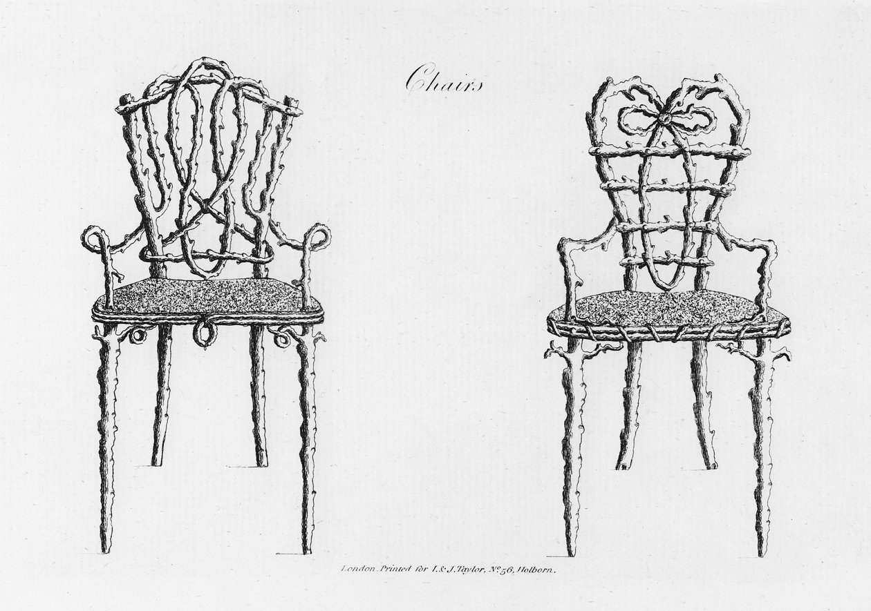 1768年出版的William Wrighte出版的“Grotesque Architecture”或“Rural Amusement”中的椅子 作者 英语学校