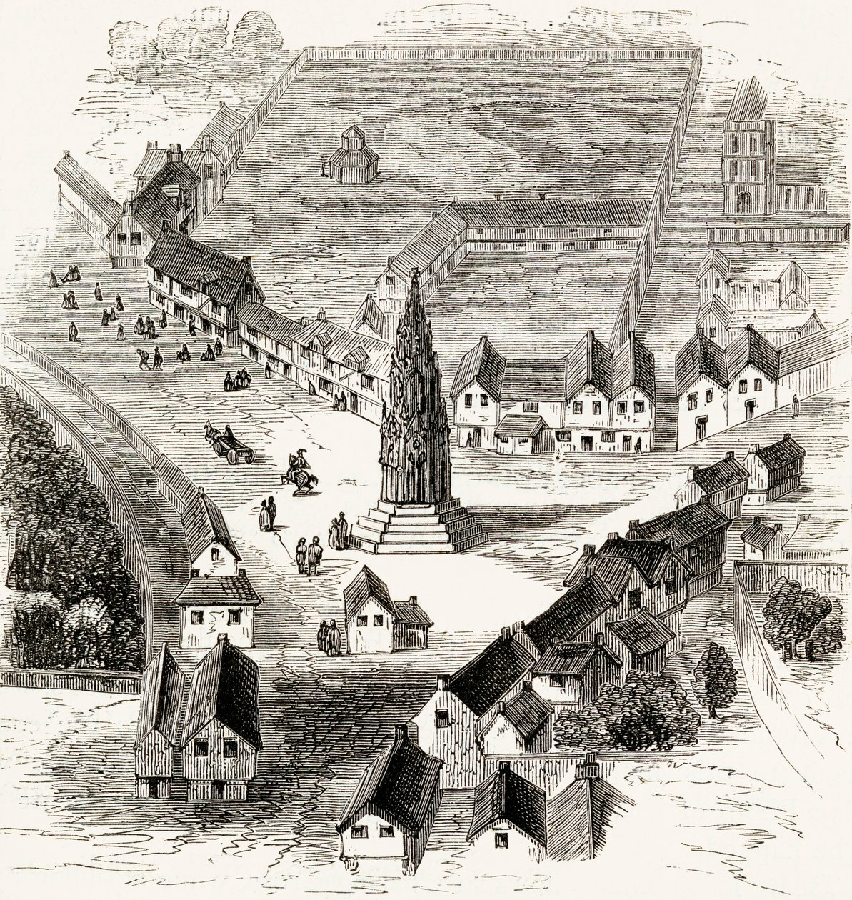 查林十字街，伦敦，16世纪，1865年（木版画） 作者 英语学校
