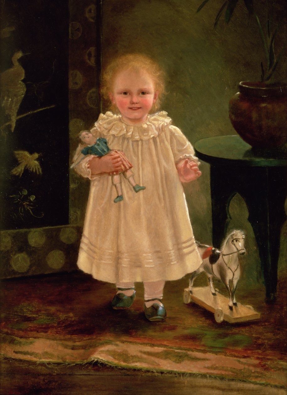 有玩偶和玩具马的孩子，c.1840 作者 英语学校
