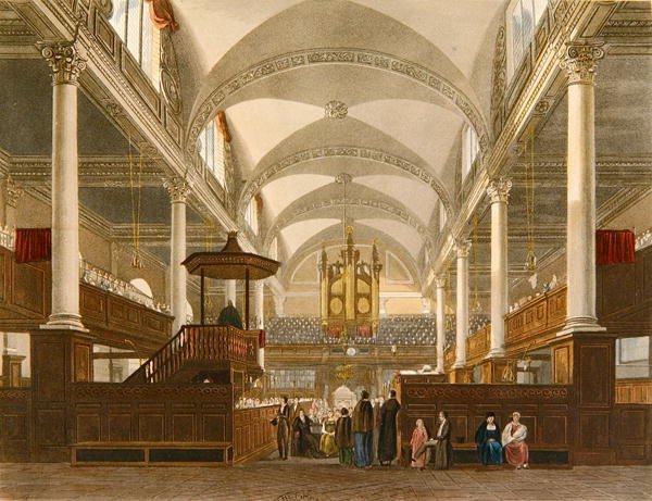 基督教堂，纽盖特街，约1810年（彩色平版印刷）。 作者 英语学校