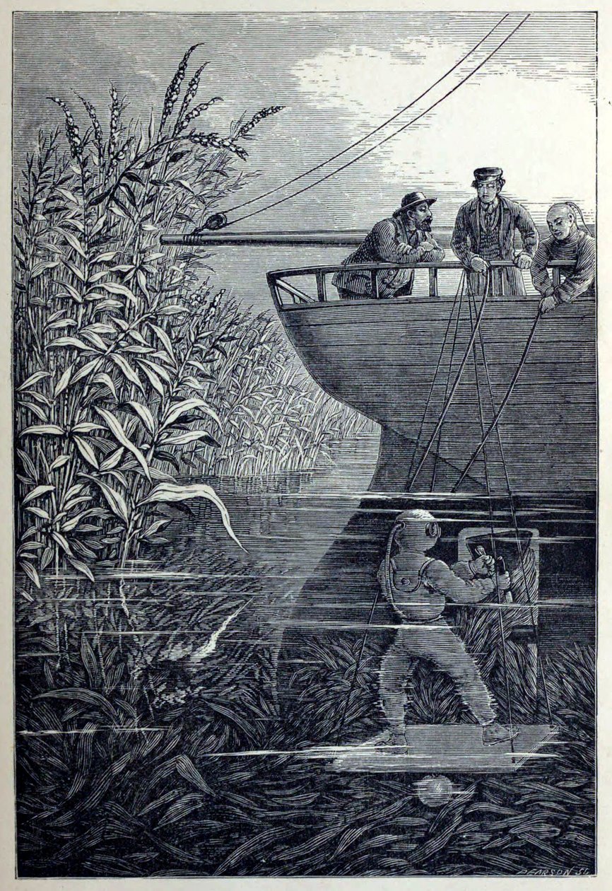Clearing the Screw, from Under the Waves, or Diving in Deep Waters, pub.1887. 作者 英语学校