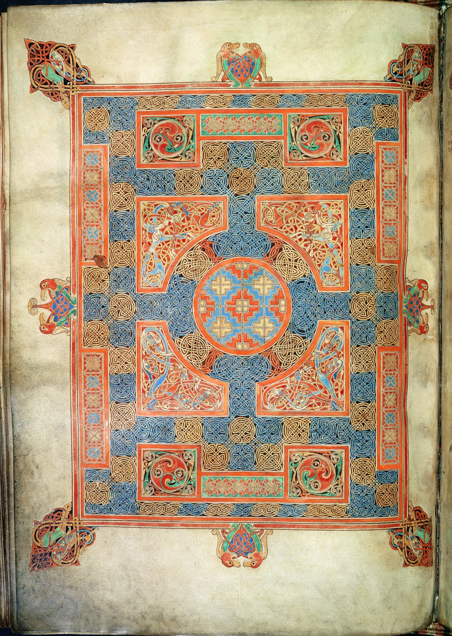 Cott Nero D. IV, f.94v 《圣马可福音》开篇地毯页，选自《林迪法恩福音书》，710-721 年（牛皮纸） 作者 英语学校