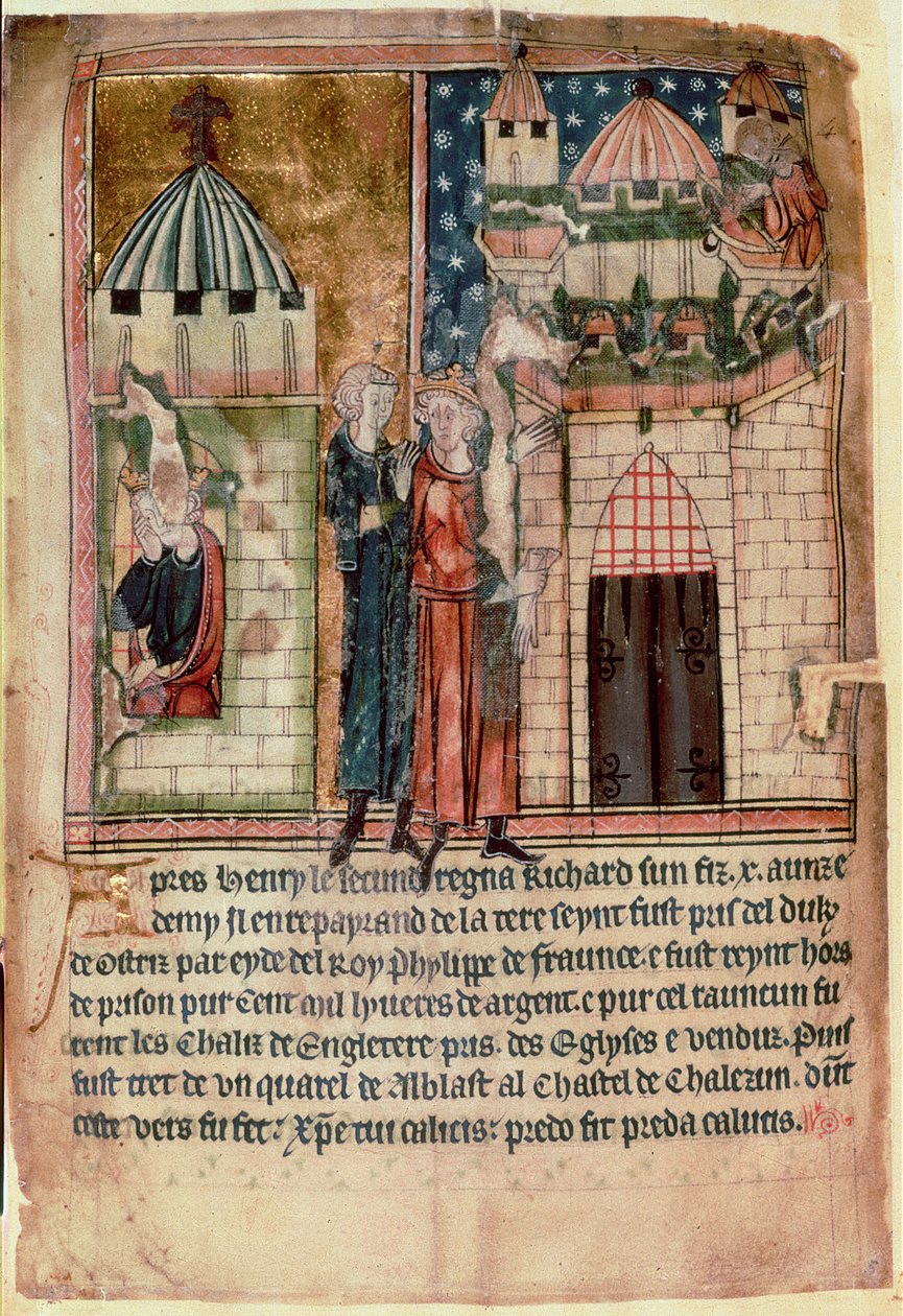 Cott Vitt A XIII f.5 理查一世生活中的两个场景，摘自《盎格鲁-撒克逊和诺曼英格兰国王法令》（牛皮纸） 作者 英语学校