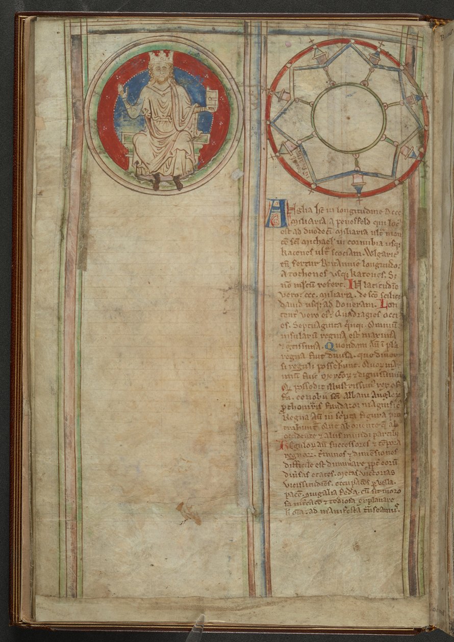棉花 MS Claudius D VI，f.5v f. 5v：盎格鲁-撒克逊七国描述，约 1255-59 年（牛皮纸） 作者 英语学校