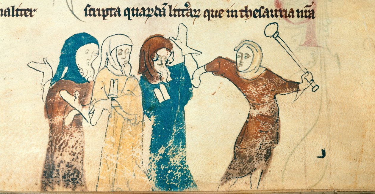 Cotton Nero D. II, f.183v Persecution of the Jews, illustration from 