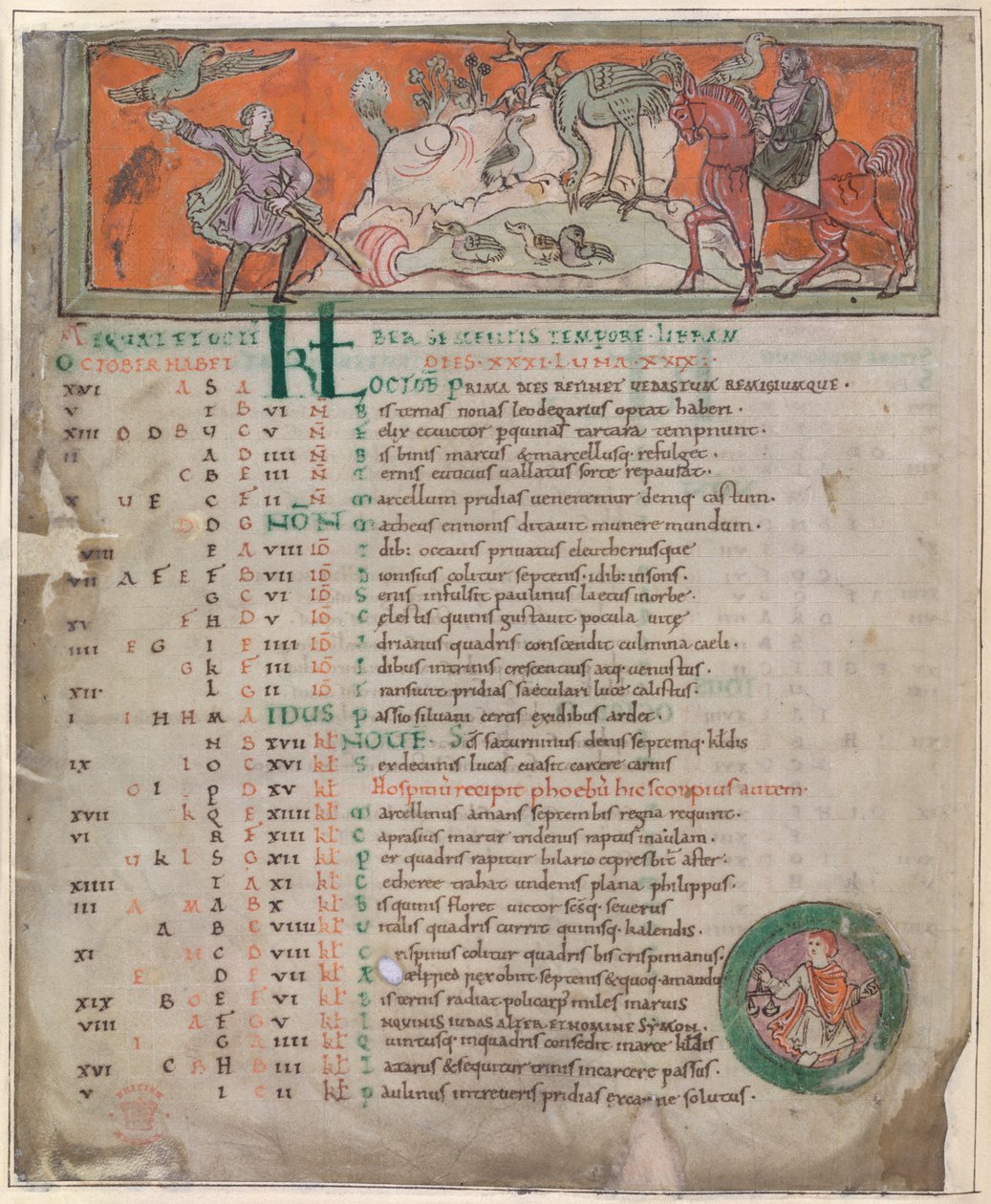 Cotton Tiberius B. V, Part 1, f.7v "盎格鲁-撒克逊日历 "插图（牛皮纸） 作者 英语学校