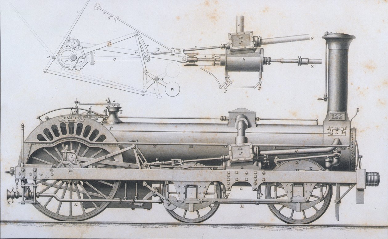 Craptons铁路机车蒸汽机由实用艺术与制造的Cyclopaedia，由Charles Tomlinson编辑，1880年代 作者 英语学校
