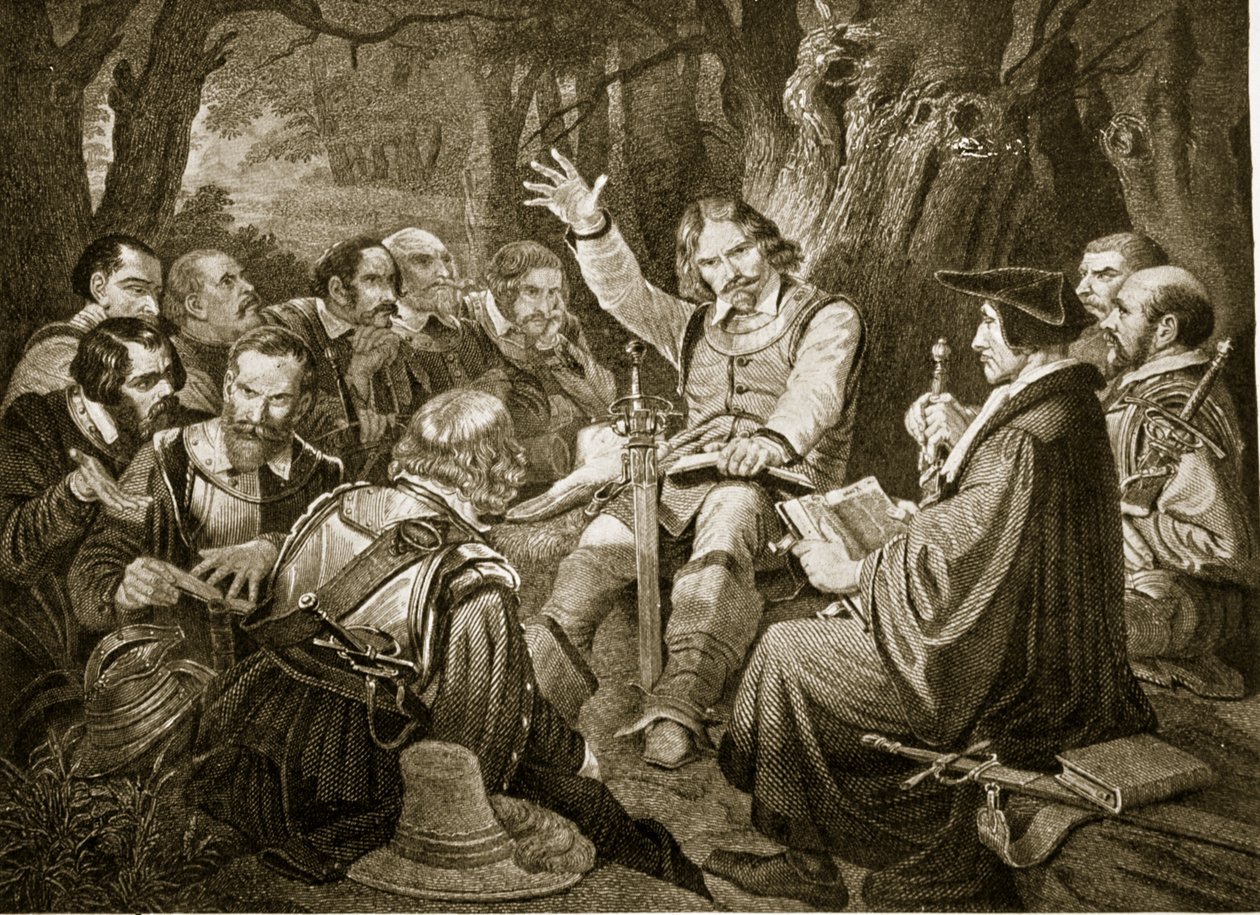 邓布尔战役前的克伦威尔，1650年，英国国家哈钦森斯故事的插图，c.1923 作者 英语学校