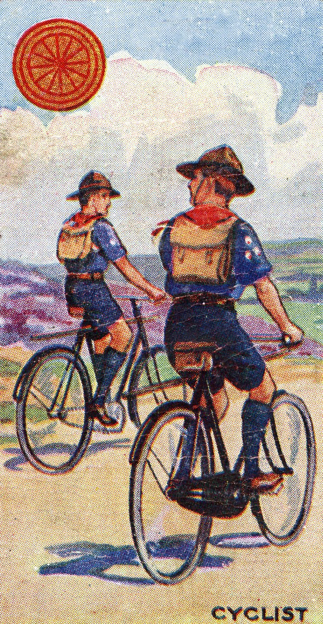骑自行车的童军徽章，1923年 作者 英语学校