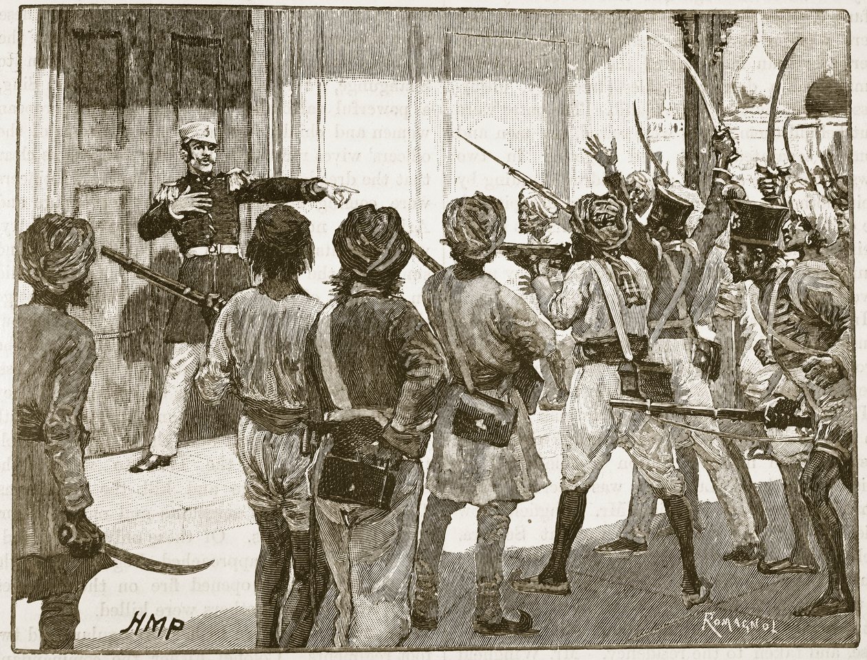 De Kantzow在Mynpooree捍卫财政部，插图来自Cassells Illustrated History of England（sepia photo） 作者 英语学校