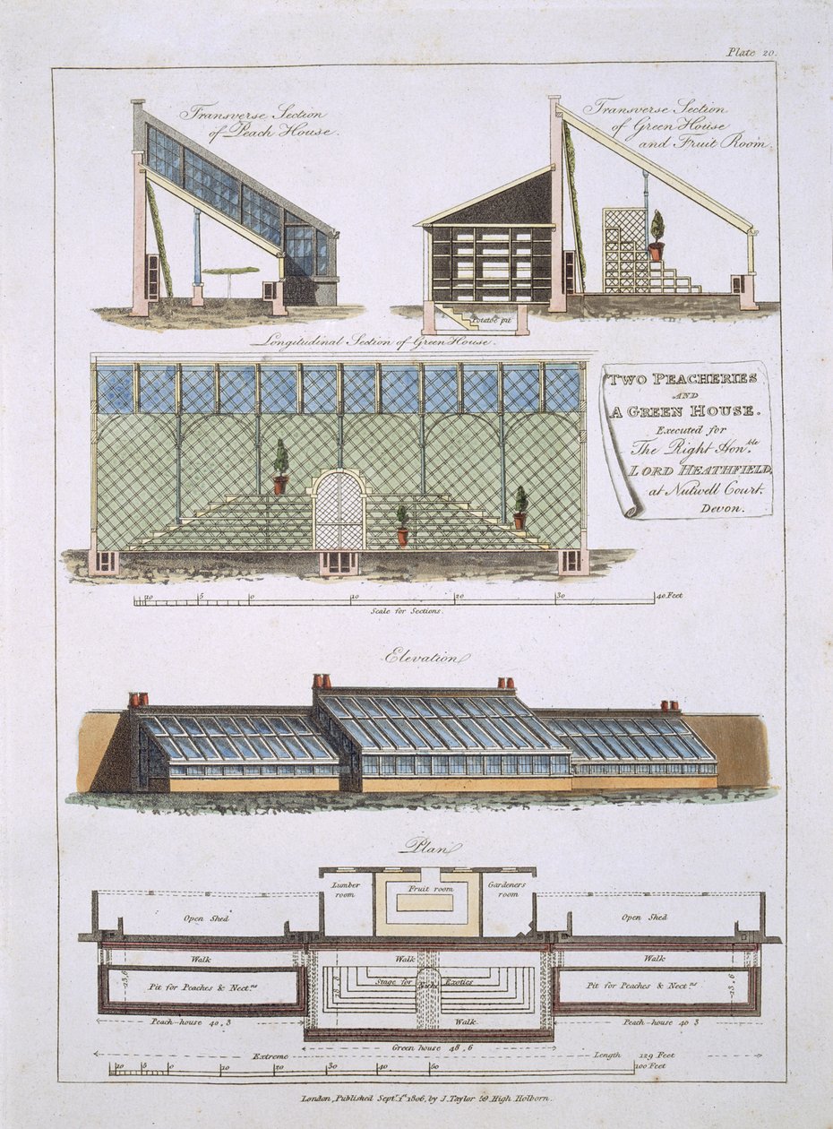 设计两个Peacheries和一个温室，1806年 作者 英语学校