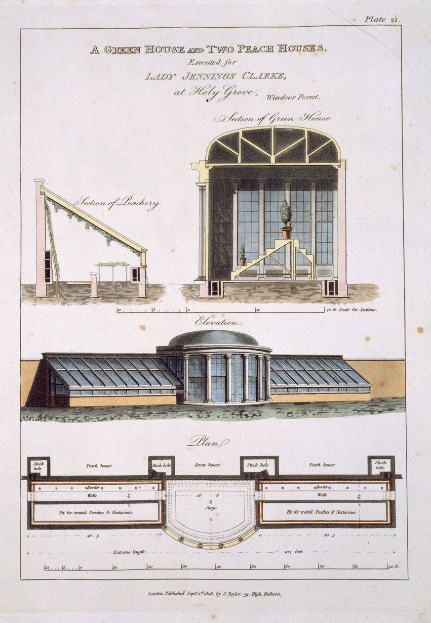 设计一个温室和两个桃屋，1806年 作者 英语学校