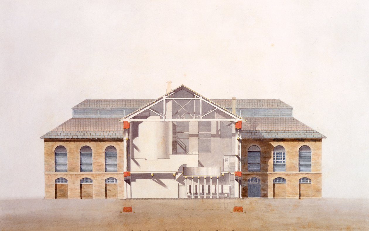 Stag Brewhouse的设计，来自George Saunders办公室的原始手稿，c.1807（铅笔，wc和笔和墨水在纸上） 作者 英语学校