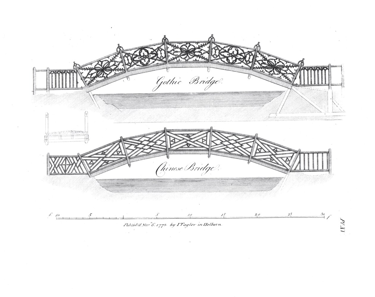 1773年出版的花园桥梁设计 作者 英语学校