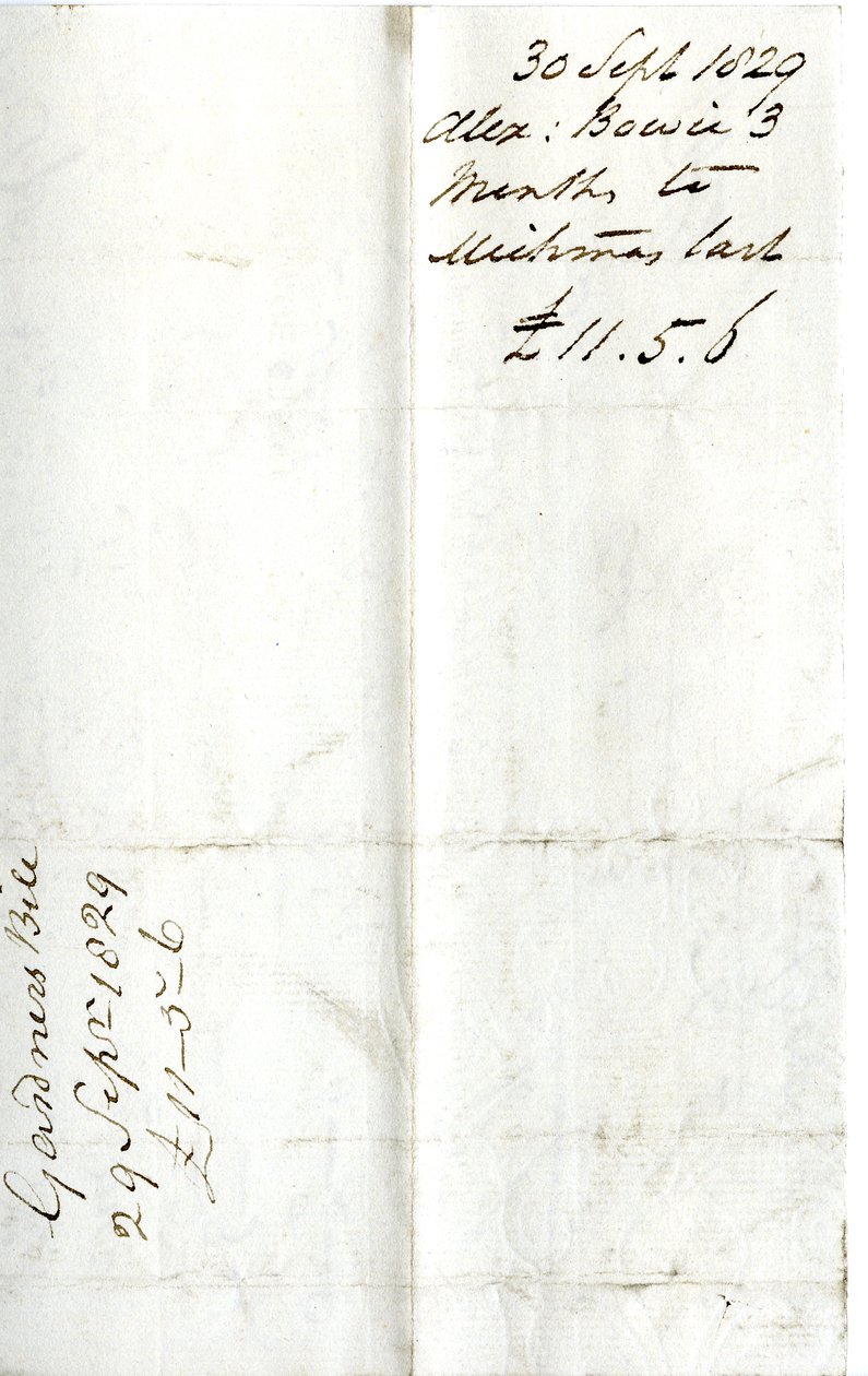 Devonshire MSS AS 3101，对开本，来自Pinder Simpson为George Cavendish勋爵结算的一捆账单，包括Alexander Bowie的账单。 作者 英语学校