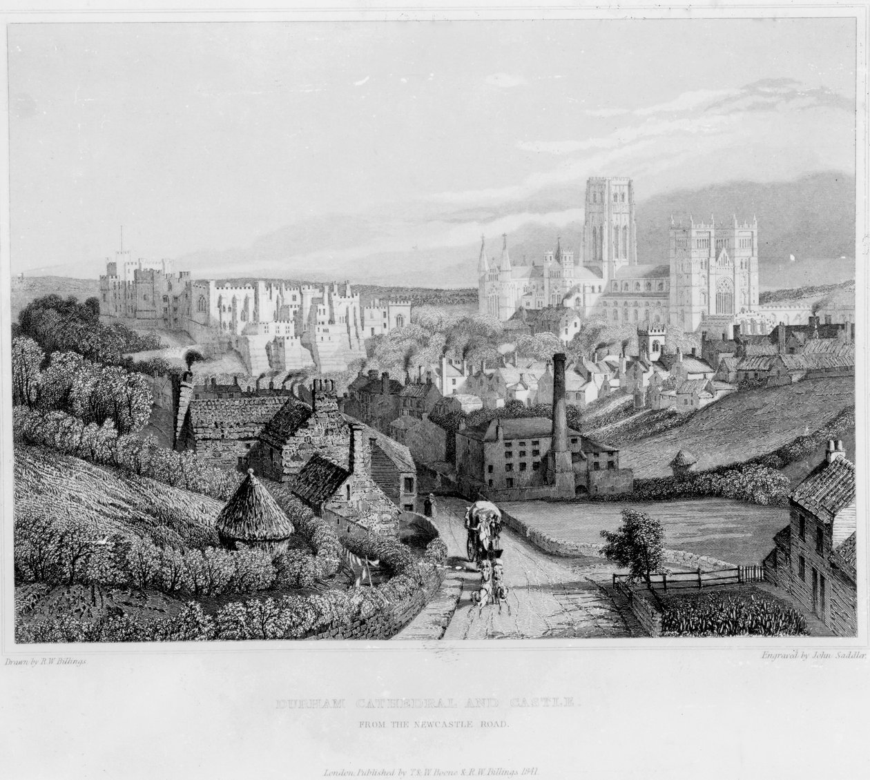 达勒姆大教堂和城堡从纽卡斯尔路，1841年 作者 英语学校