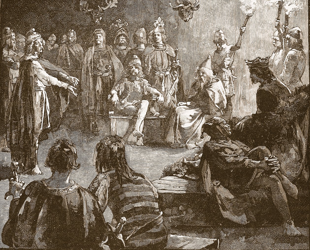 诺森比亚的埃德温和基督教传教士，插图来自卡塞尔斯画报英国历史（棕褐色照片） 作者 英语学校