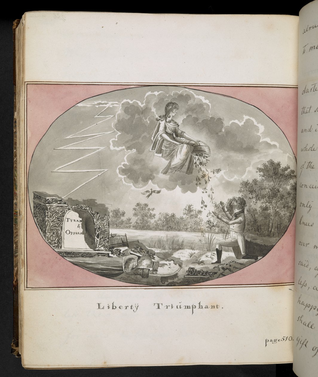埃杰顿 MS 2066 f.505《自由凯旋》，选自《托马斯-沃尔特历险记，由一位朋友讲述："约根-约根森自传》（纸上钢笔和水墨画） 作者 英语学校