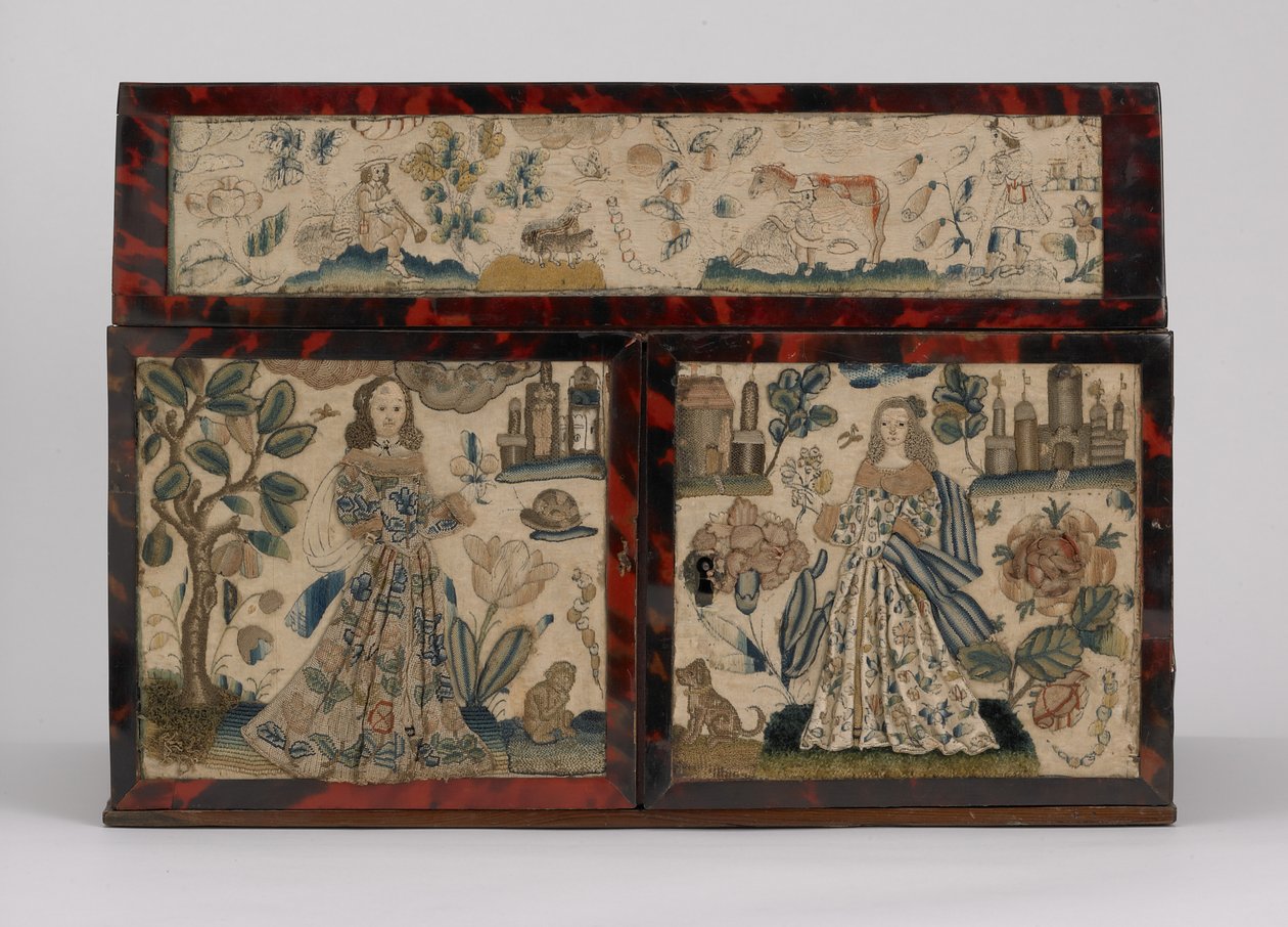 刺绣棺材，c.1660（丝绸，帆布，木头，玳瑁和银色坐骑） 作者 英语学校