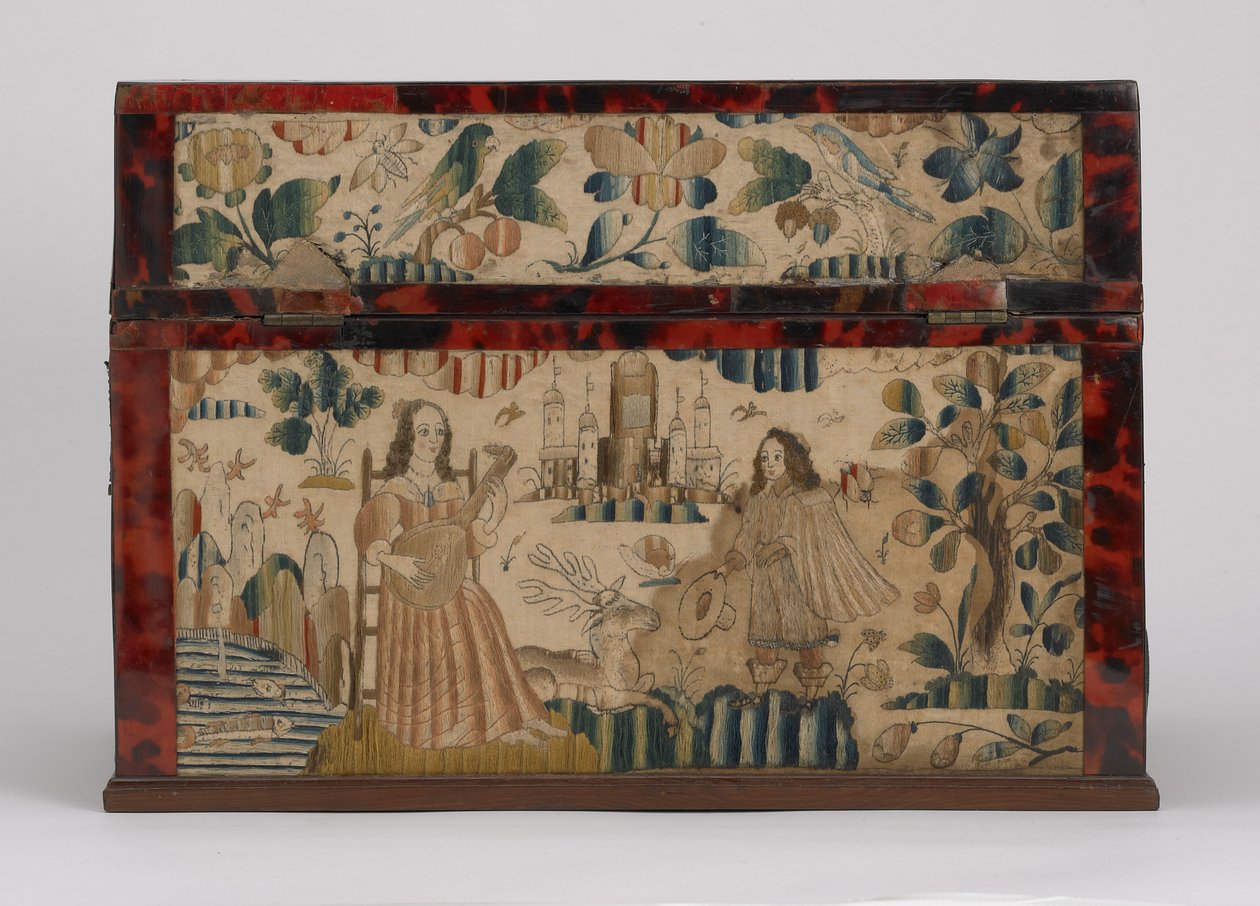 刺绣棺材，c.1660（丝绸，帆布，木头，玳瑁和银色坐骑） 作者 英语学校