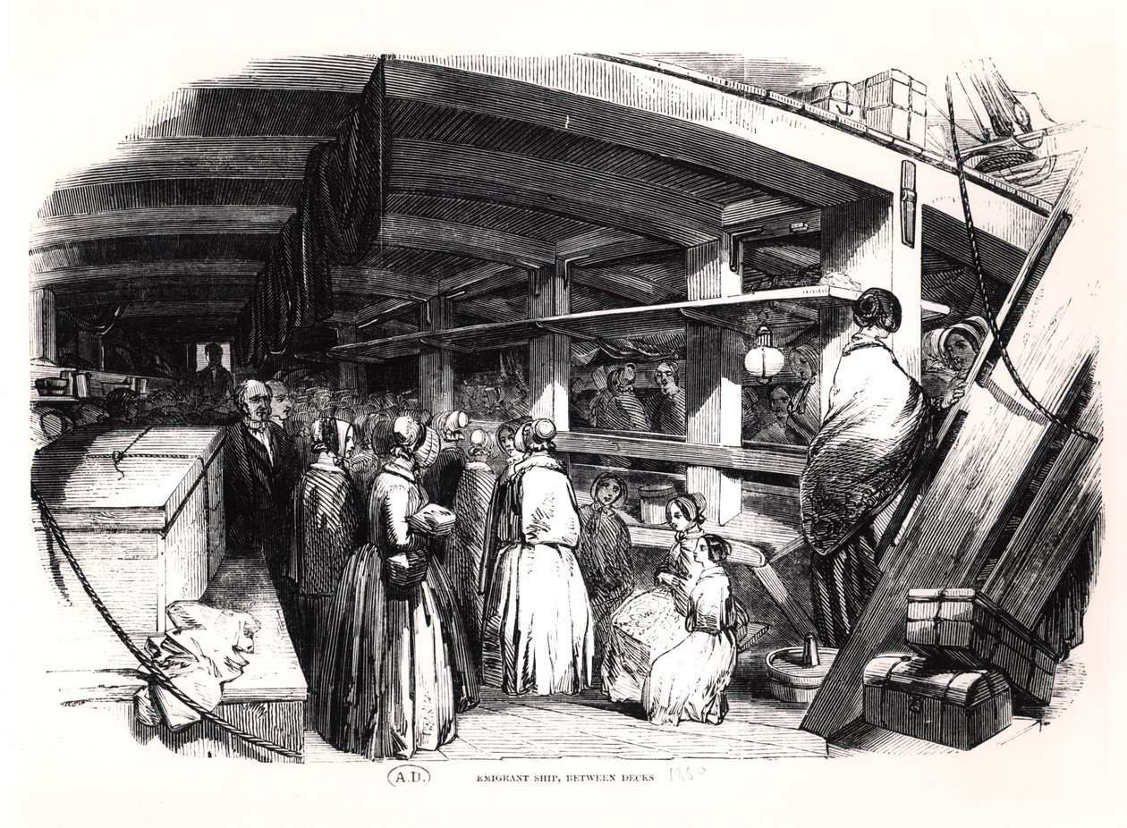 移民船，在甲板之间，1850年 作者 英语学校