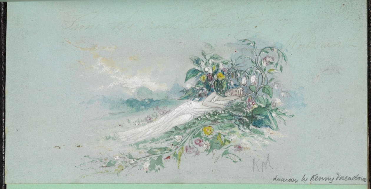 F.7：花丛中的女人，选自 "狄更斯故事场景素描本"（纸面水彩画） 作者 英语学校