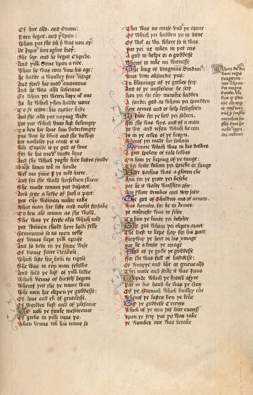 来自New Coll 266的F98r，John Gower的De confessio amantis（牛皮纸上的墨水） 作者 英语学校