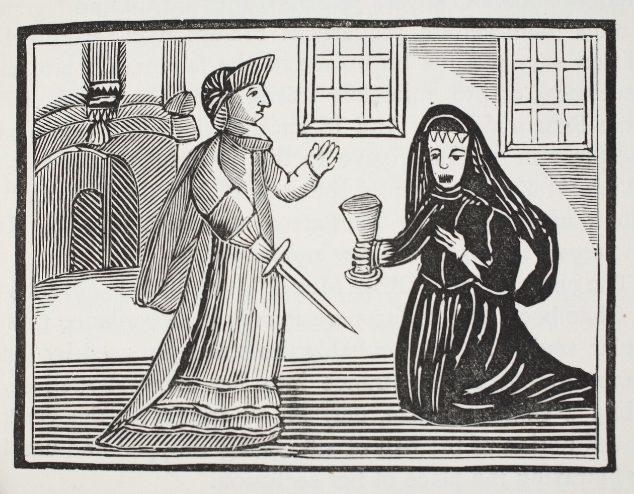 公平Rosamond被女王埃莉诺毒害，十八世纪的Chap书籍插图由约翰阿什顿，酒吧。 1882年 作者 英语学校