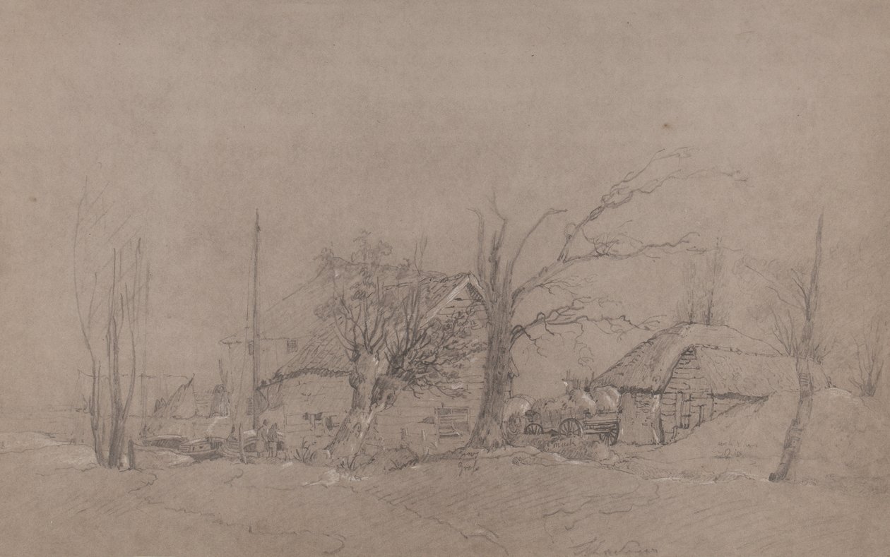 农场建筑由河岸，1840年 作者 英语学校