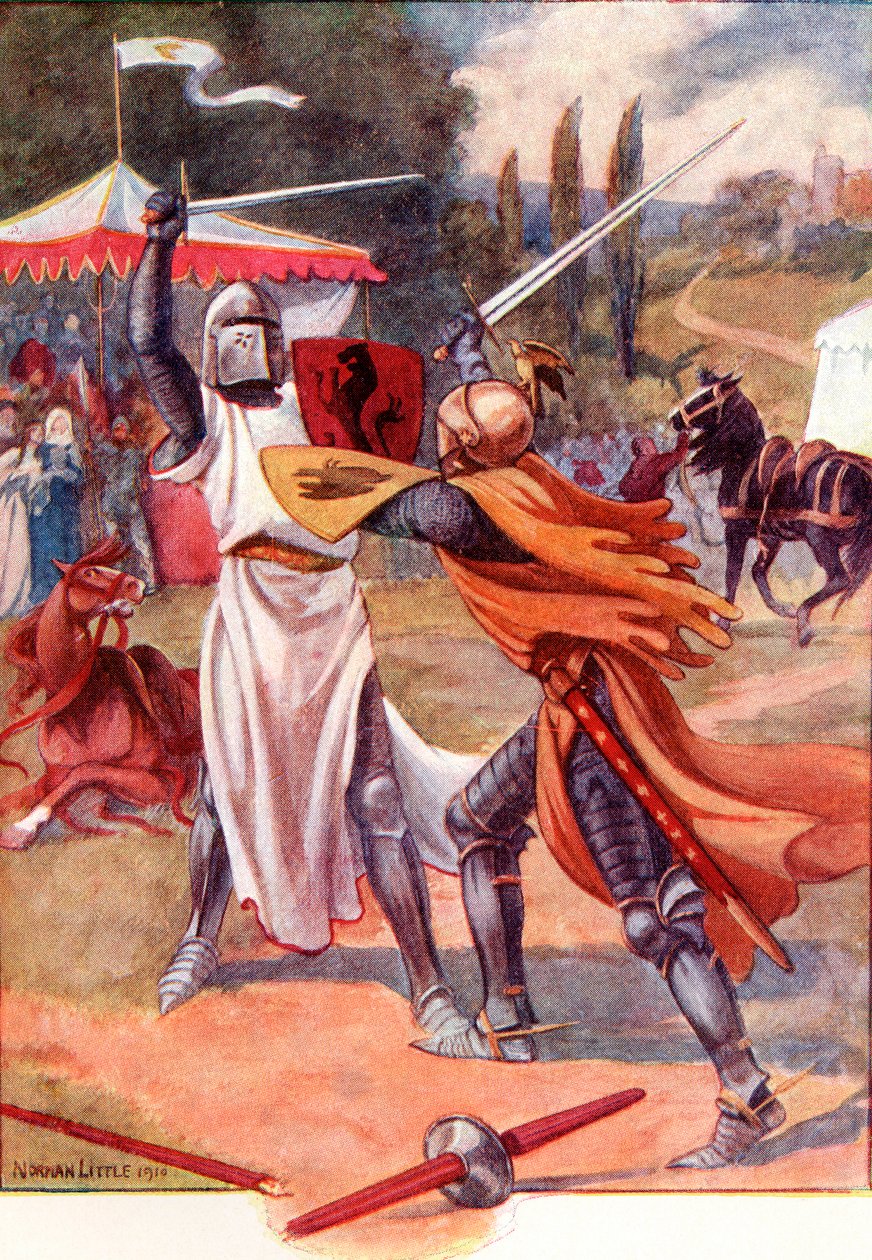 Fighting Knights in Armour. Coloured illustration from the book The Gateway to Tennyson published 1910.   1473460   zh       chinese Successfully Translated  Original: Not so tough, 2019 (acrylics on canvas) Translat: Not so tough, 2019 (acrylics on canvas 作者 英语学校
