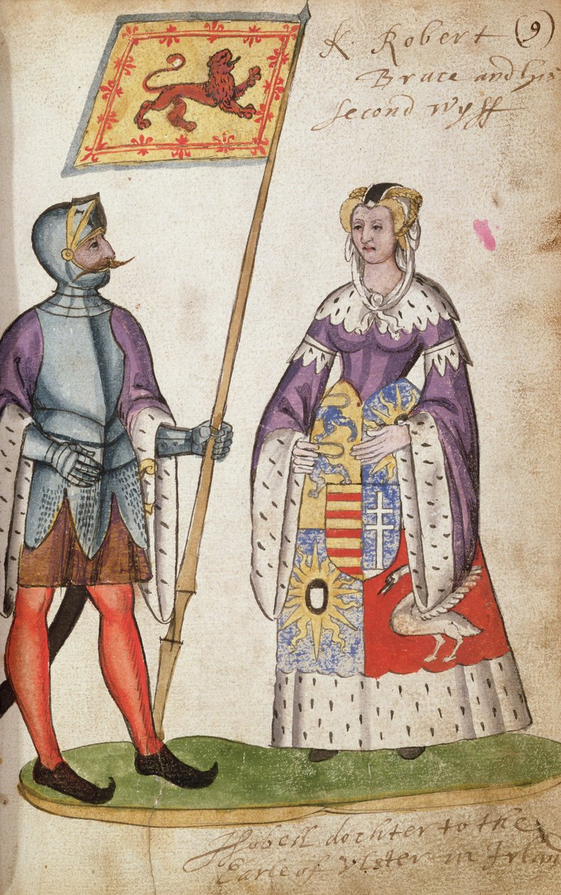 Fol.9罗伯特·布鲁斯（Robert the Bruce）和他的第二任妻子伊丽莎白·德伯格（Elizabeth de Burgh），1591年来自塞顿军械库 作者 英语学校