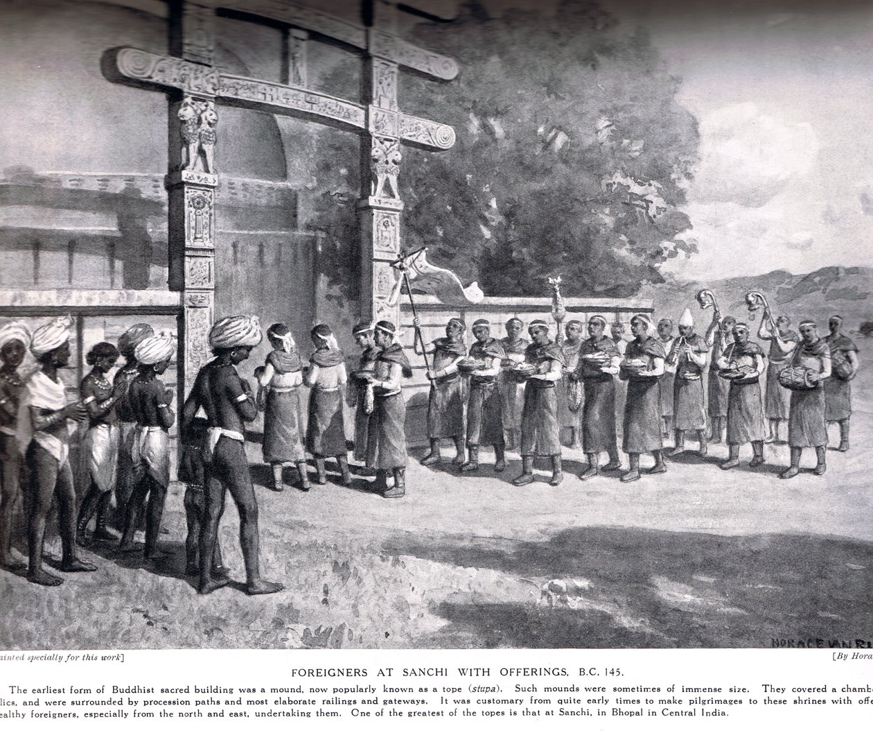 在Sanchi的外国人，公元前145年，Hutchinsons国家历史的插图，c.1910 作者 英语学校