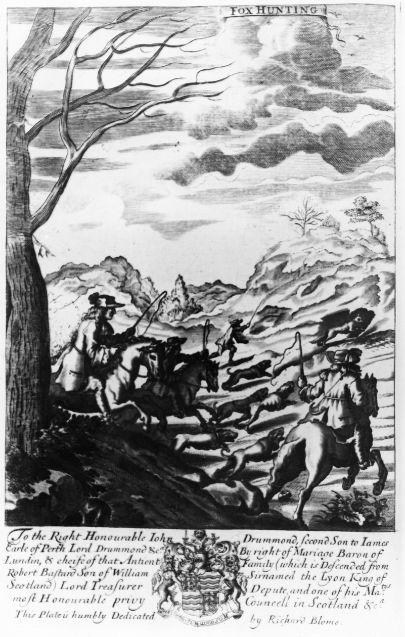 Fox Hunting，来自1686年Richard Blome出版的“The Gentleman&39;s Recreation” 作者 英语学校