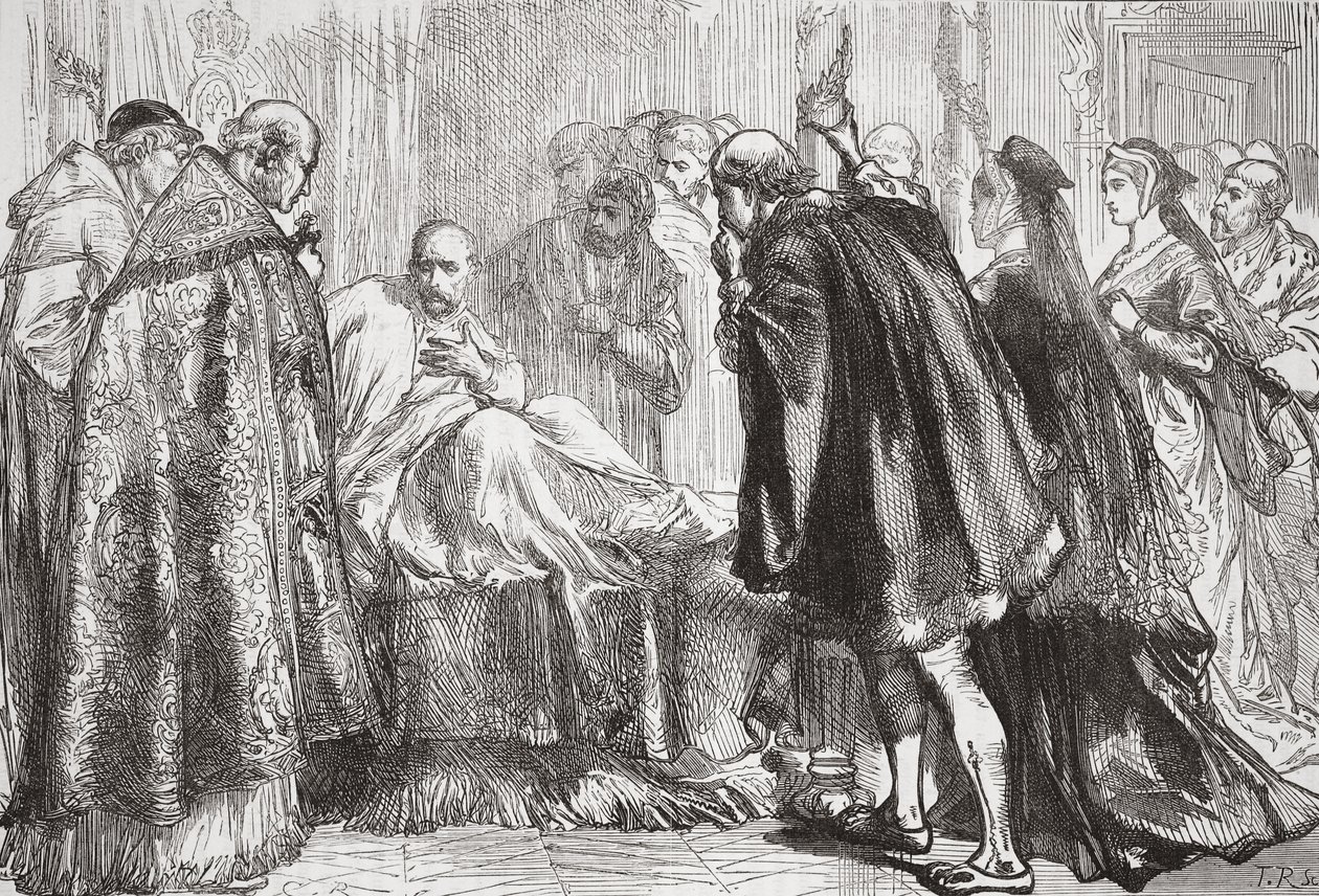 Francis I在他的死亡床上，James Aitken Wylie（1808-1890），酒吧的新教历史插图。 1878年 作者 英语学校