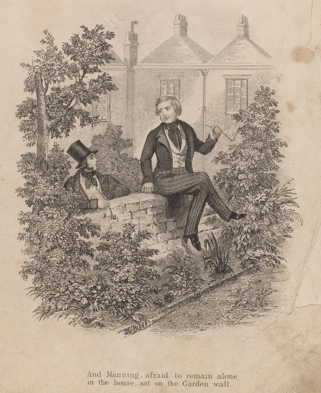 帕特里克-奥康纳被谋杀后，弗雷德里克-乔治-曼宁坐在墙上（雕刻） 作者 英语学校