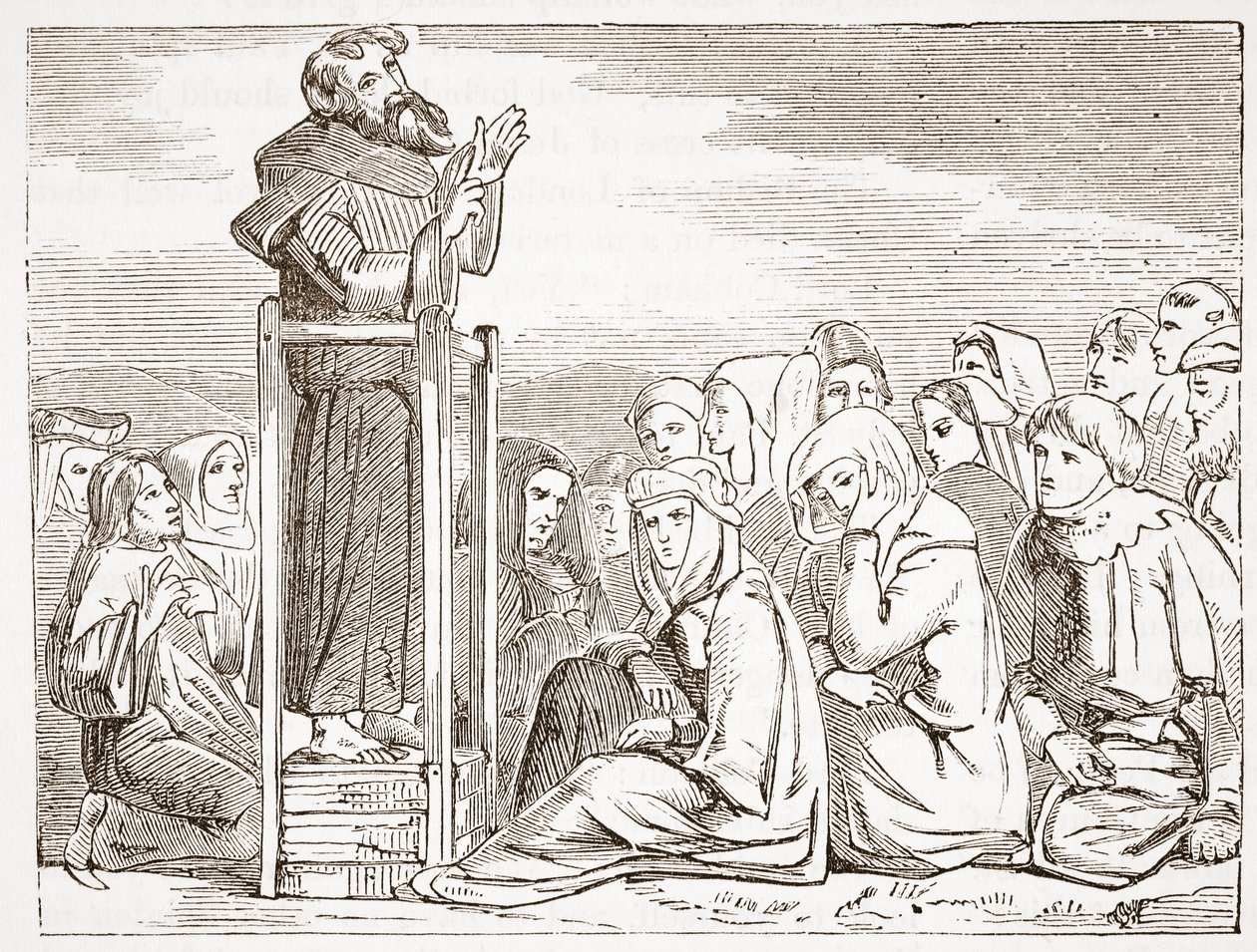 从可移动的讲坛讲道的弗莱尔，詹姆斯·艾特肯·威利（1808-1890），酒吧的新教历史插图。 1878年 作者 英语学校