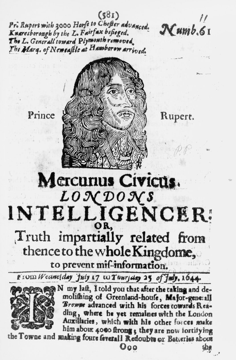 Mercurius Civicus的头版，于1644年出版 作者 英语学校