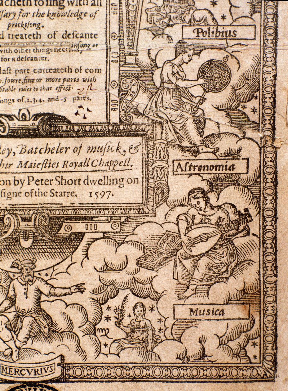 来自A Plaine和Easie的Frontispiece由Practicall Musicke介绍，作者：Thomas Morley，Detail，1597 作者 英语学校