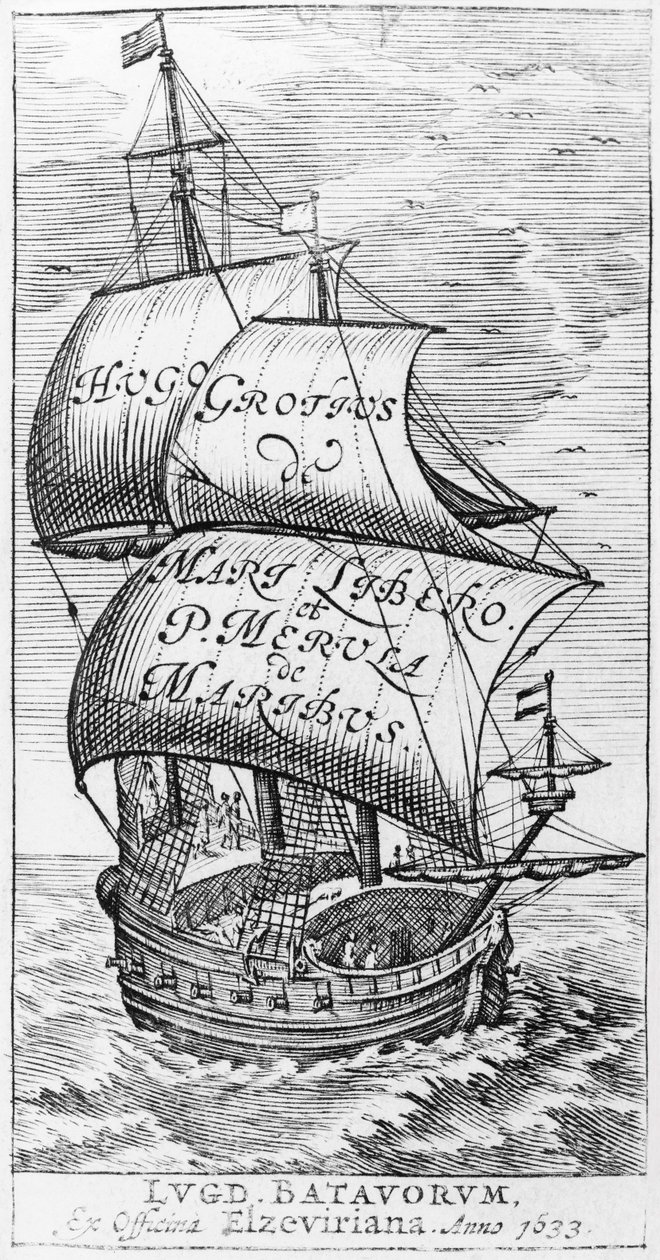 卷首免费大海，由黑鸟的格劳秀斯和保罗·范男，1633 作者 英语学校