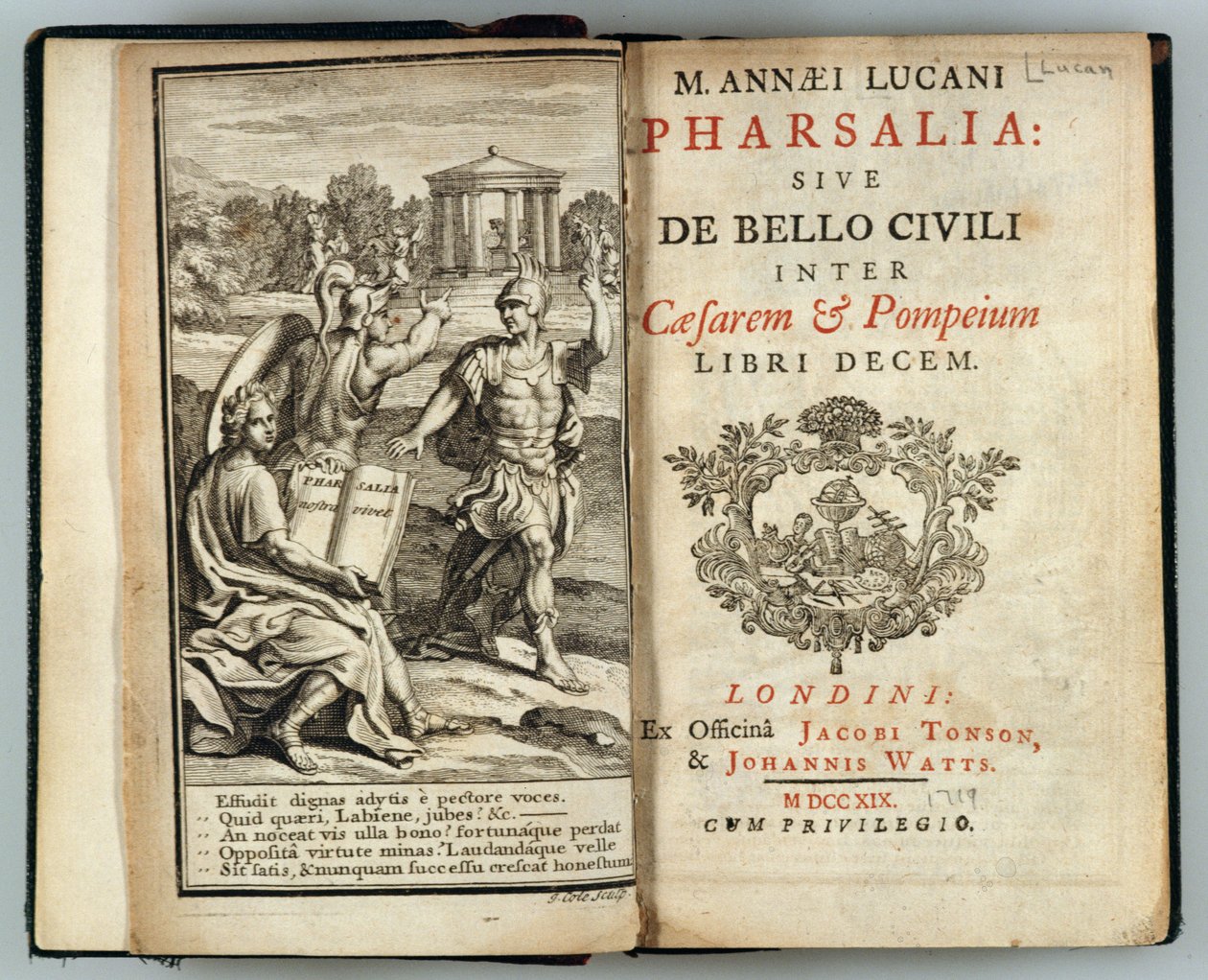 Pharsalia的主题或凯撒与庞培之间的内战Marcus Annaeus Lucan（公元39-65）由J. Cole雕刻，1719年 作者 英语学校