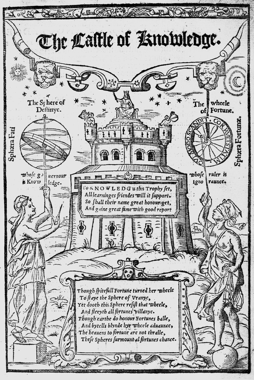 1556年Robert Recorde的知识城堡的正面 作者 英语学校