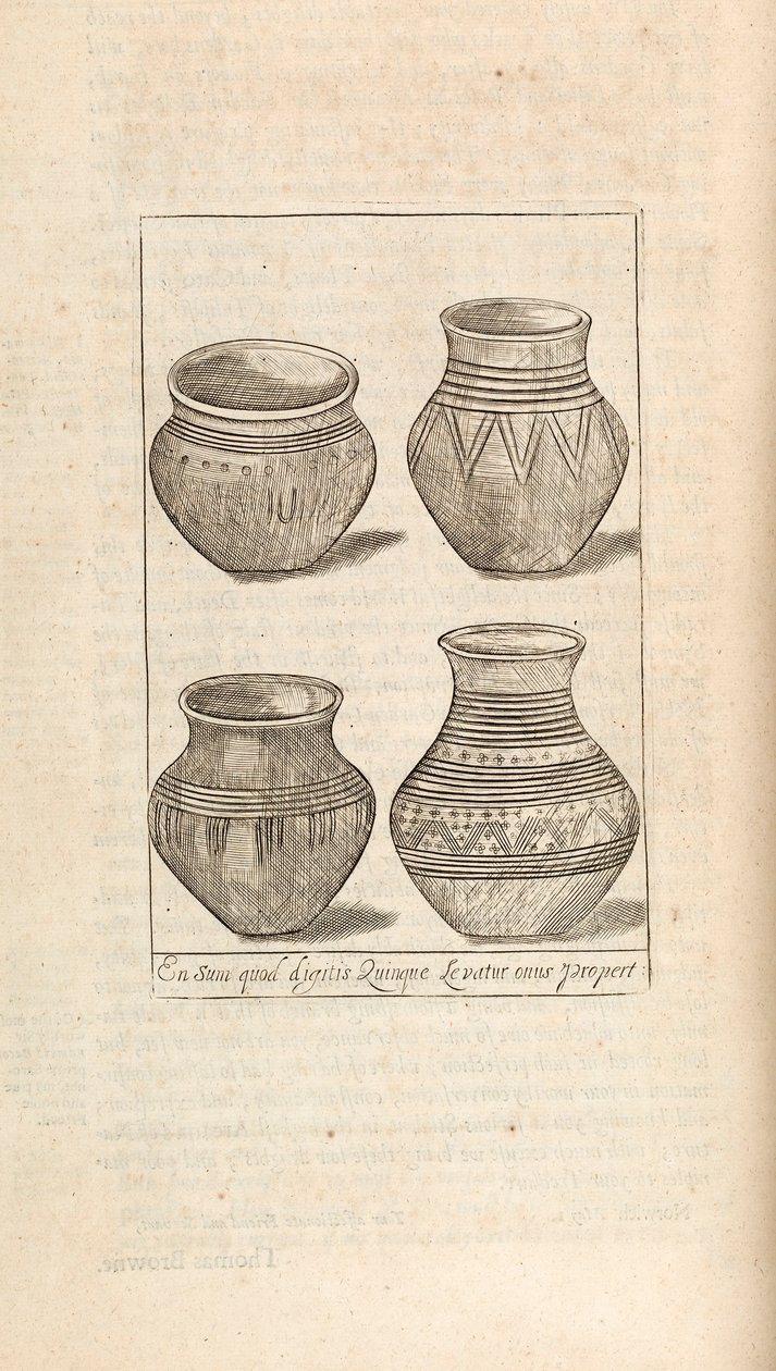 Funerary骨灰盒，插图来自托马斯布朗的作品，伦敦1686年 作者 英语学校