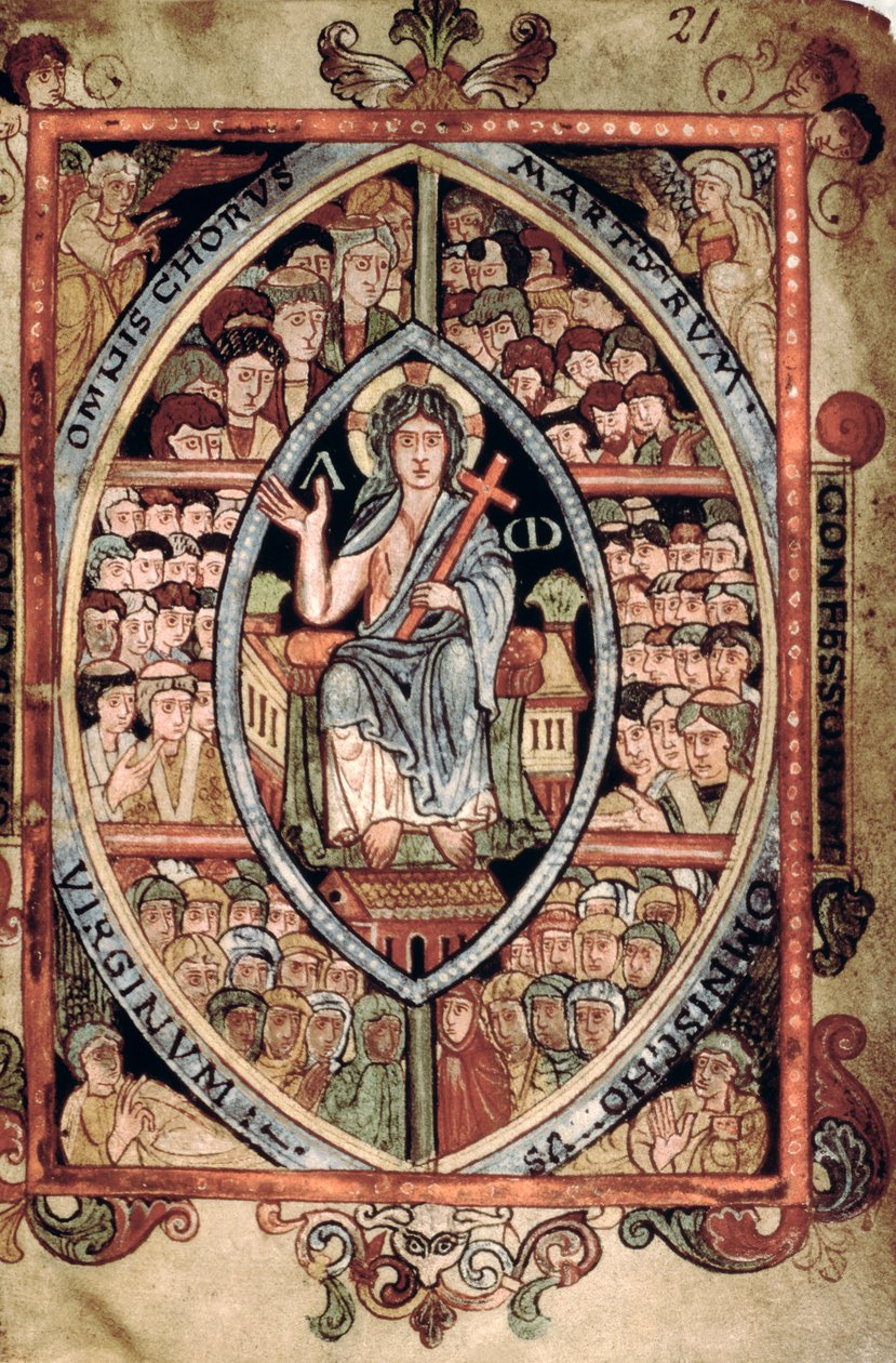 Galba A XVIII，f.21r，《圣洁的基督》，选自《阿特尔斯坦诗篇》，温彻斯特老明斯特，925-50 年（牛皮纸） 作者 英语学校