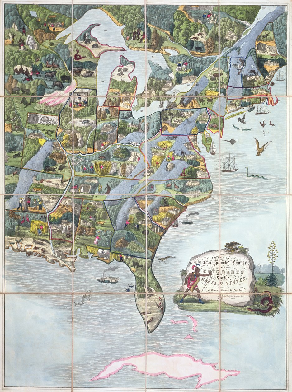 Star-Spangled Banner的游戏或移民到美国，棋盘游戏c.1860 作者 英语学校