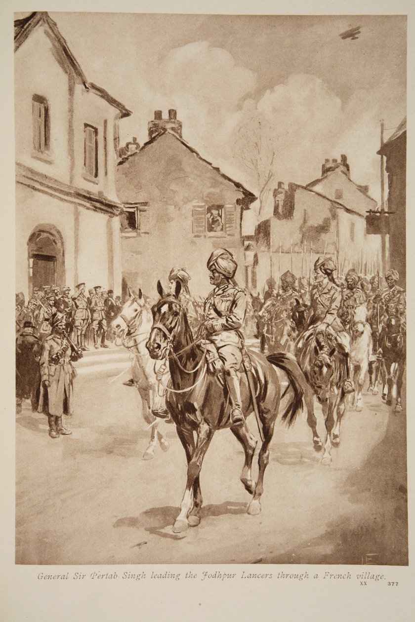 1914年至1919年，Pertab Singh爵士领导焦特布尔枪骑兵穿过一个法国村庄 作者 英语学校