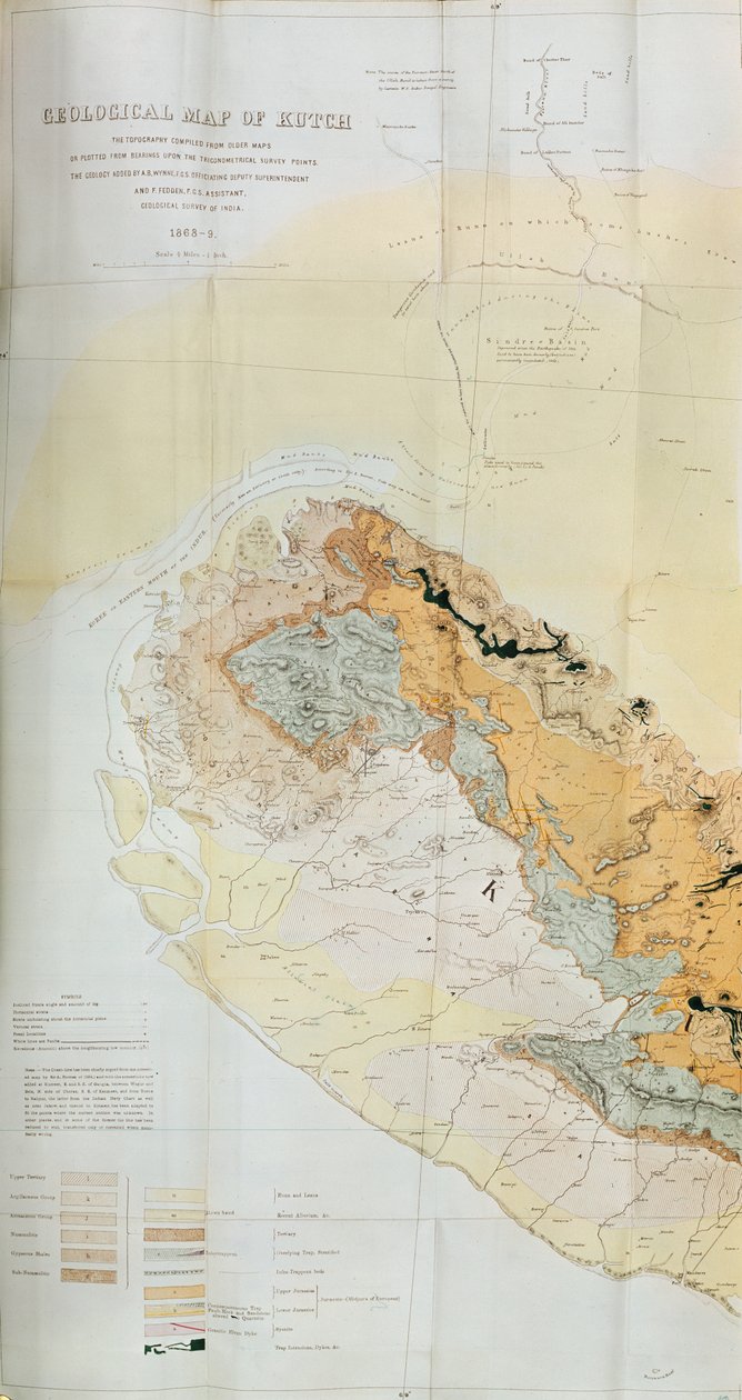 印度Kutch地区地质图，印度地质调查局1868-69 作者 英语学校