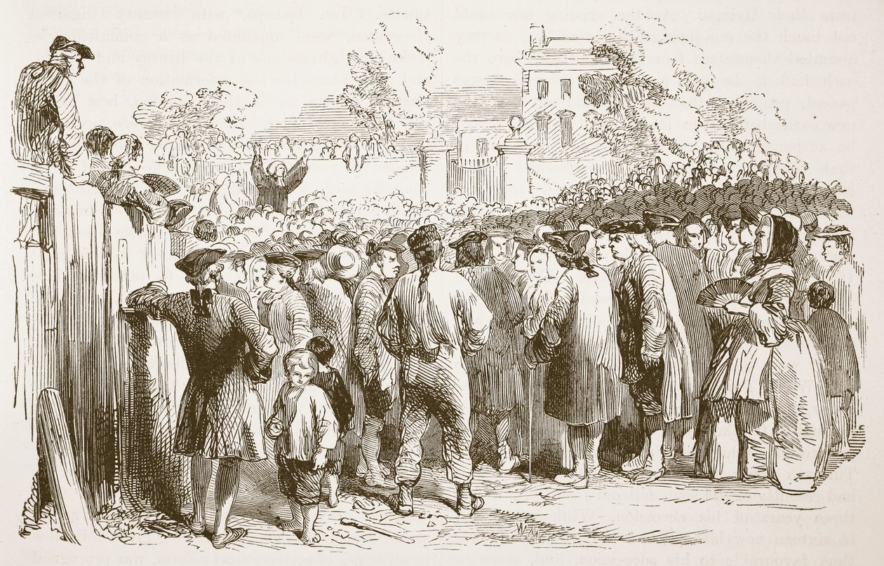 乔治怀特菲尔德讲道，插图来自卡塞尔斯画报英国历史（棕褐色照片） 作者 英语学校